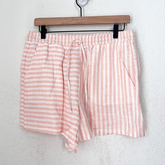 GIANNI BINI Peach Linen Blend Striped Shorts L NEW Drawstring Beachy Pull On - Picture 2 of 9